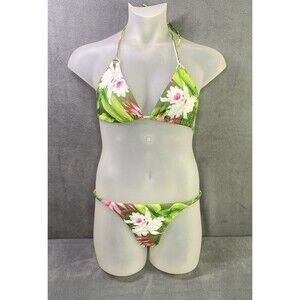 Cia.Maritima Bikini Brazilian 2-pc Size M Pink Green Tropical Floral Rings